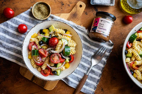 Greek Pasta Salad with Olive Tapenade Dressing