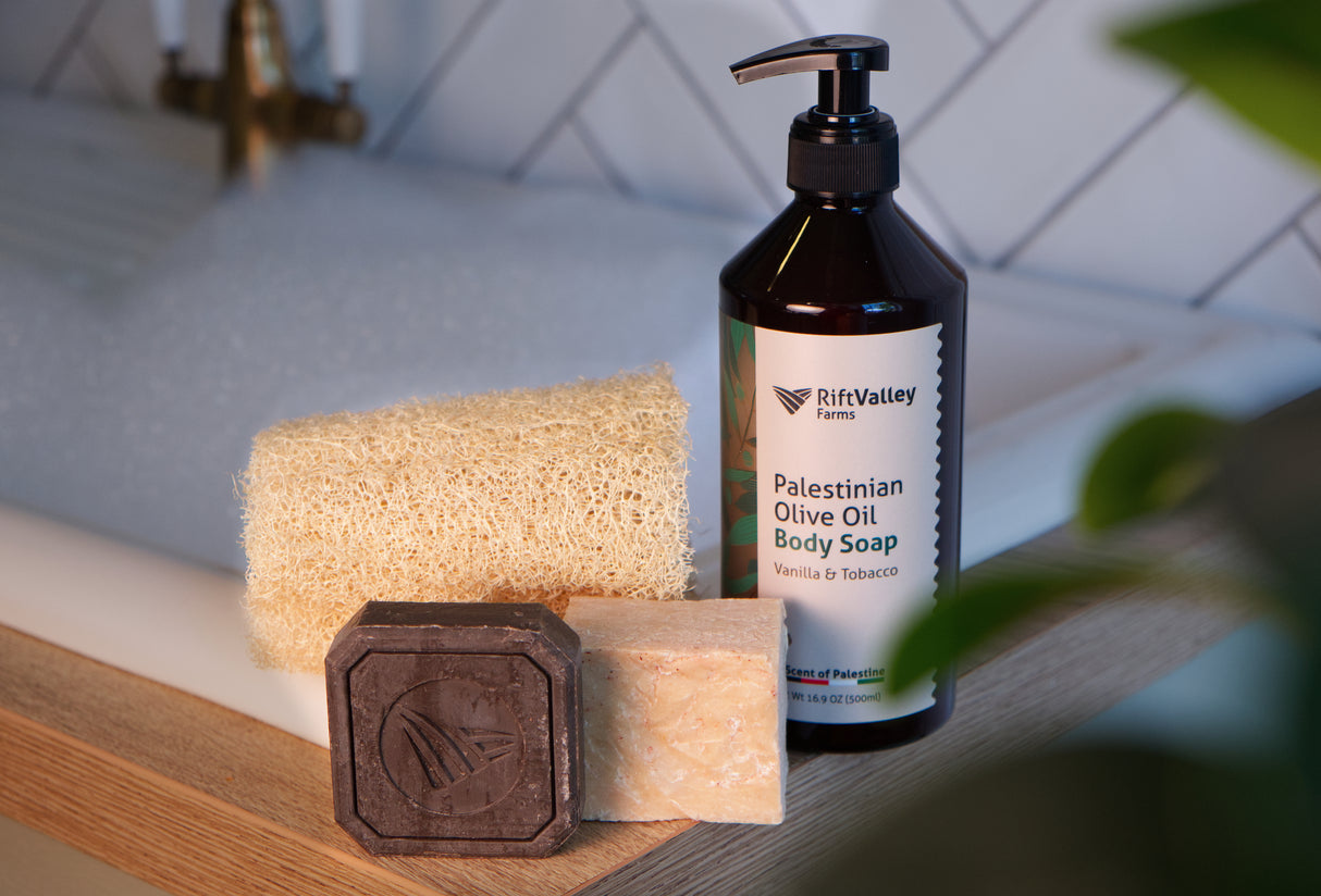 Palestinian Olive Oil Soap and Natural Body Loofah Bundle with Gift Box